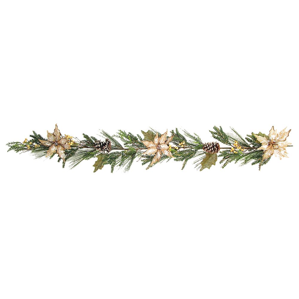 Christmas Magic - Twigged Garland with Cones & Flowers - Gold