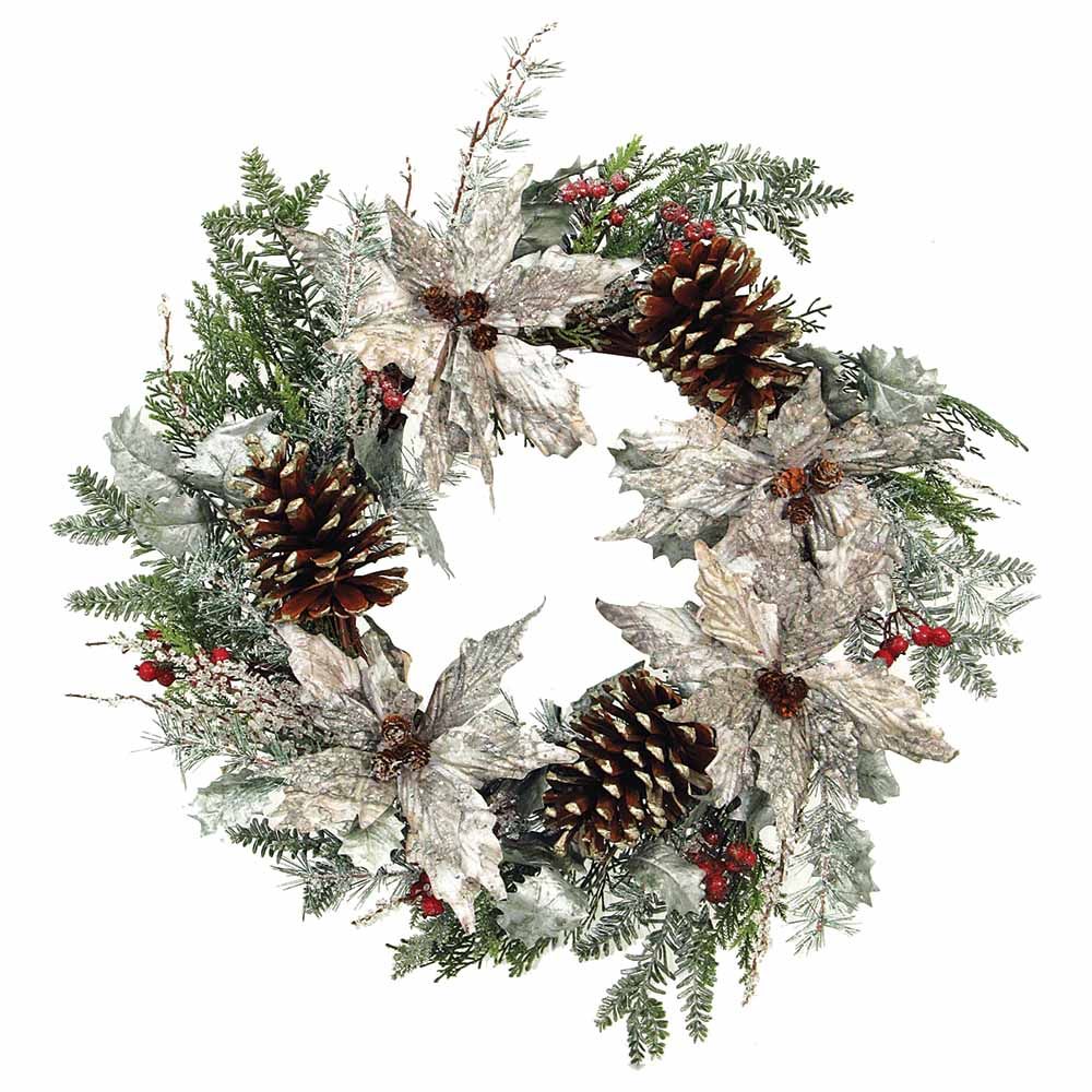 Christmas Magic - Wreath With Cones & Silver Flowers - 60 cm