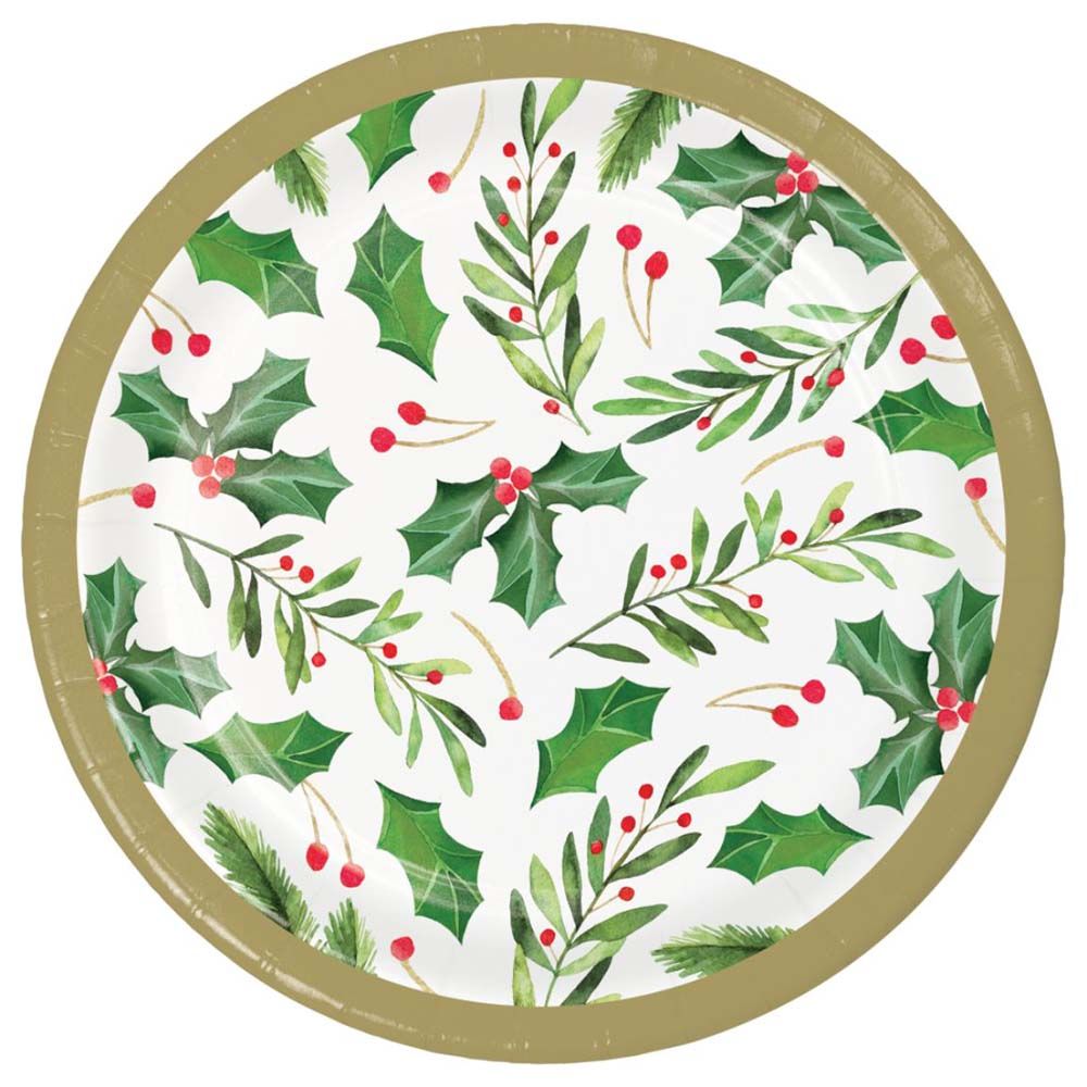 Creative Converting - 8pcs Traditional Holly Luncheon Plates 7-inch