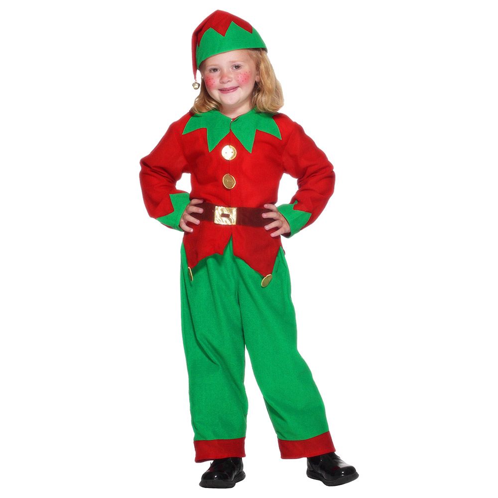 Smiffys - Elf Costume Red & Green W/ Tunic Trousers & Hat, L