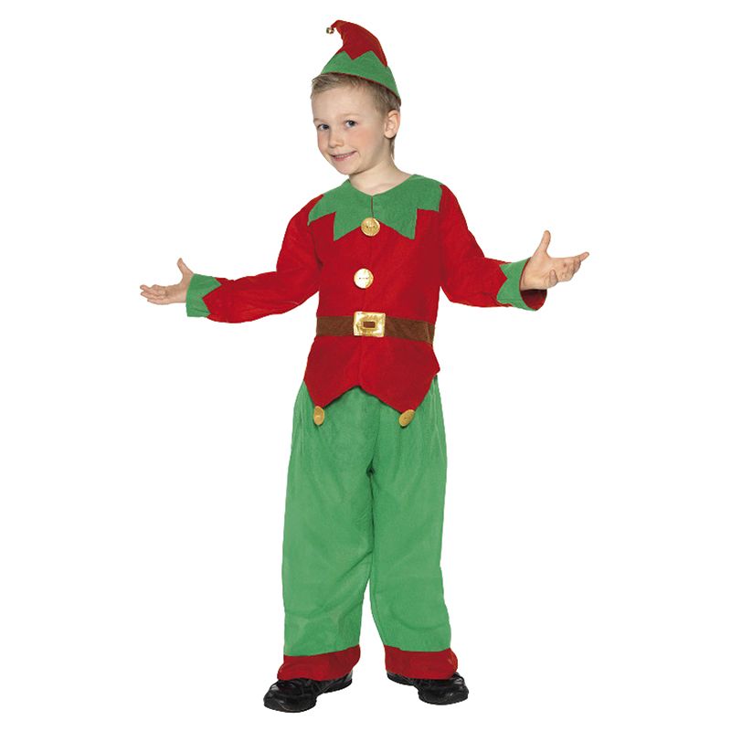 Smiffys - Elf Costume Red & Green W/ Tunic Trousers & Hat, M