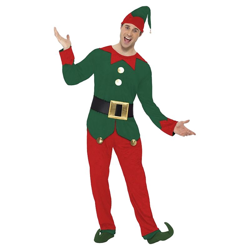 Smiffys - Elf Costume Red & Green With Hat & Belt - Medium