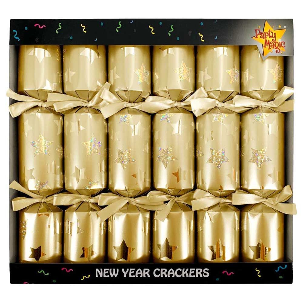 Party Magic - New Year Luxury Crackers - Pack of 6 - 12-inch - Gold