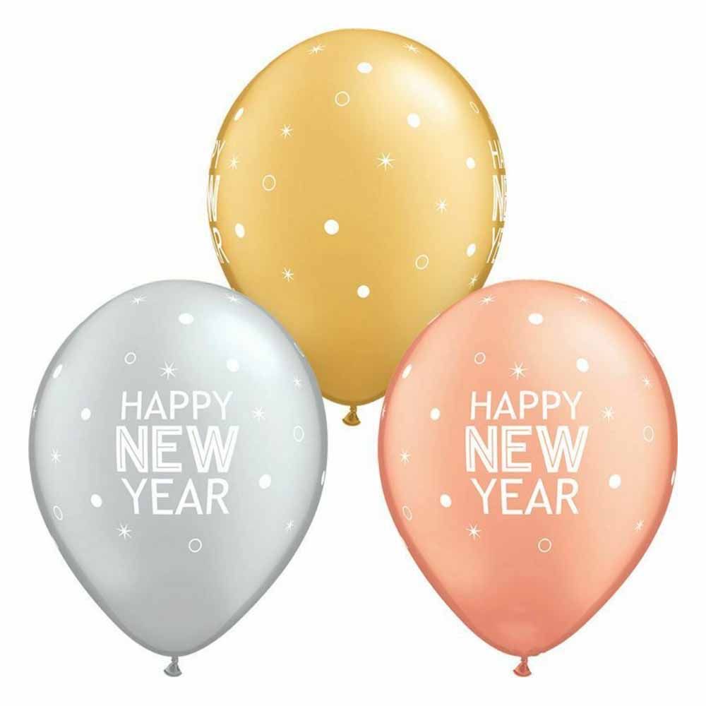 Qualatex - New Year Sparkles & Dots Balloon 11 Inch - Pack of 6