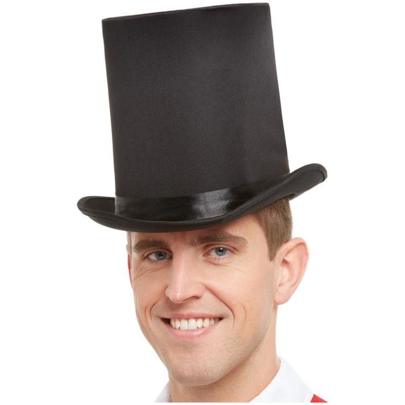 Smiffys - Deluxe Top Hat Black With Elastic Inner Brim