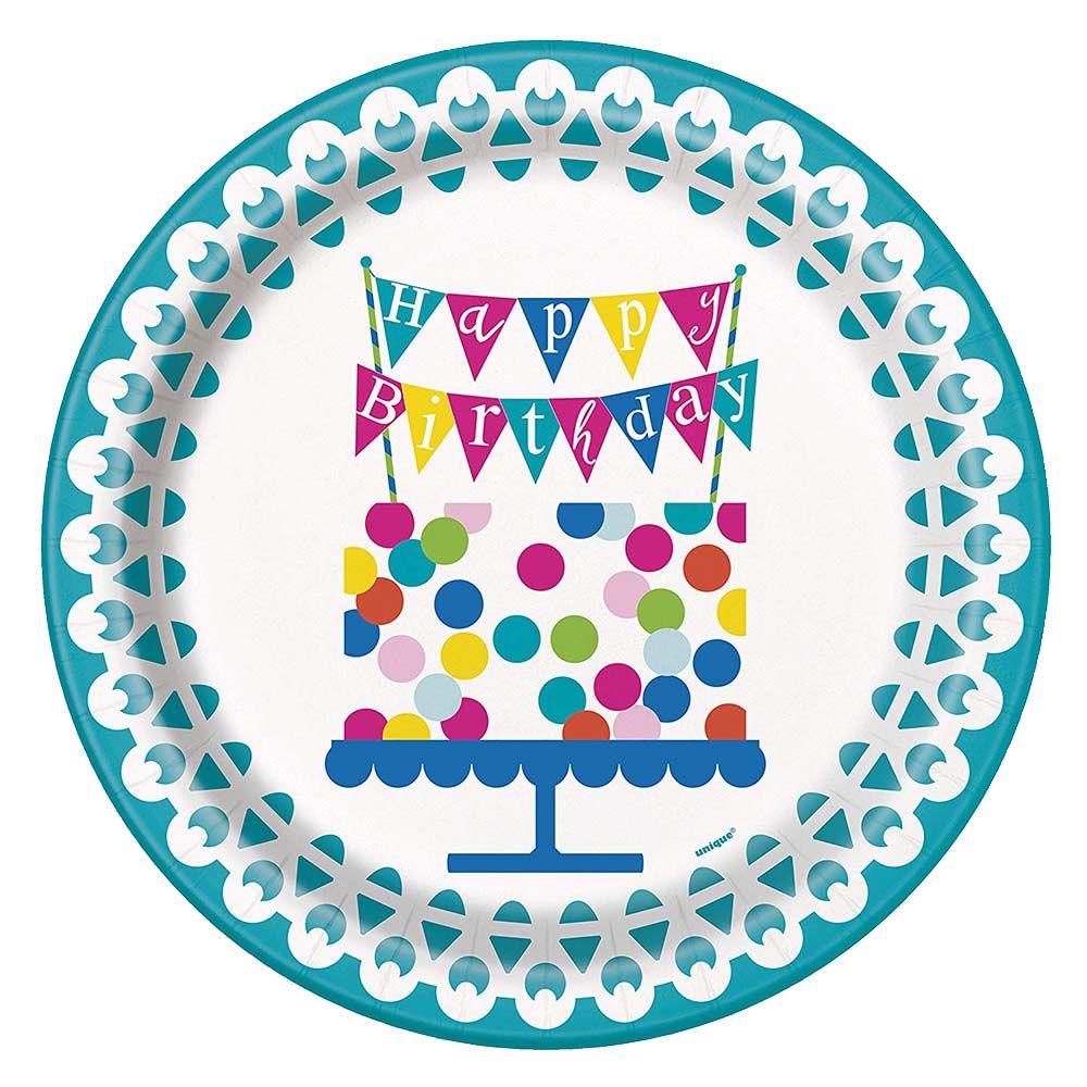 Party Zone - Confetti Cake Birthday Plates 9" 8pcs