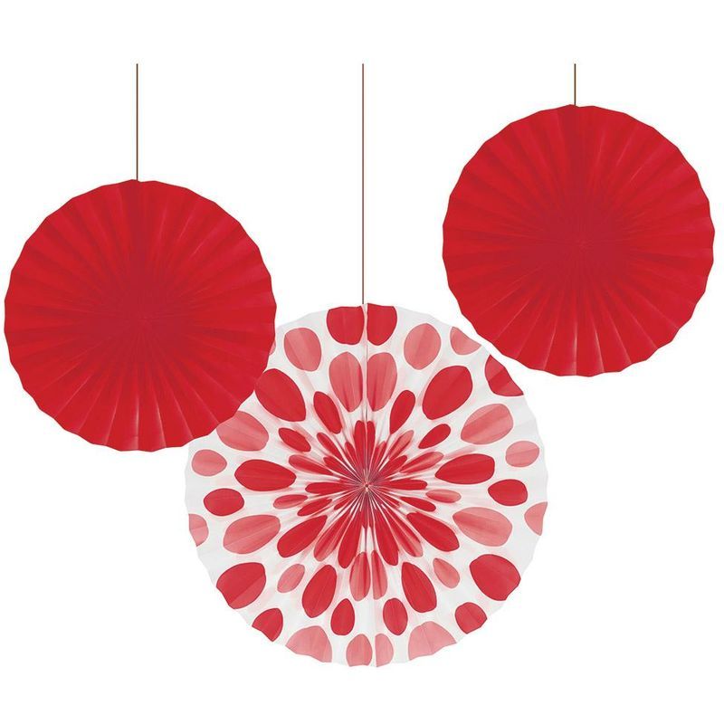 Creative Converting Solid & Polka Dot Paper Fan Classic Red