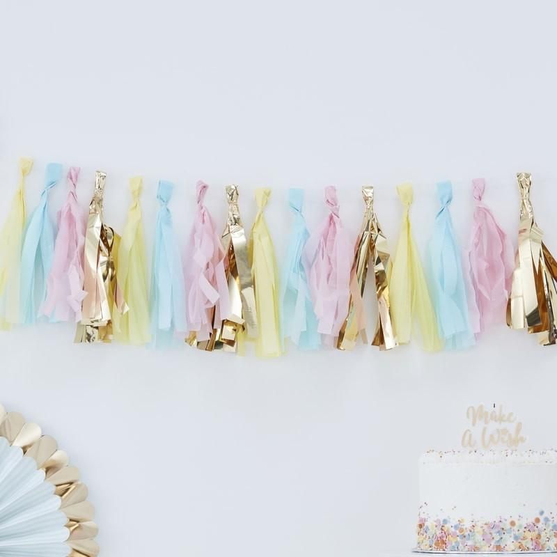 Ginger Ray - Pick & Mix - Tassel Garland - Pastel & Gold 2m