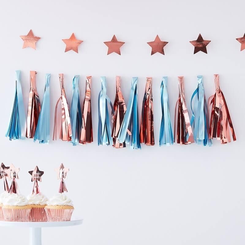 Ginger Ray - Tassel Garland Blue And Rose Gold 16pcs