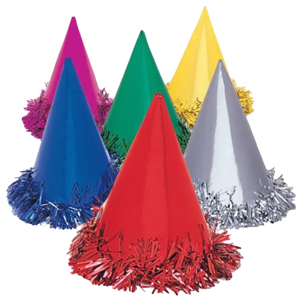 Unique - Party Hats w/ Foil Fringe - 6Pcs