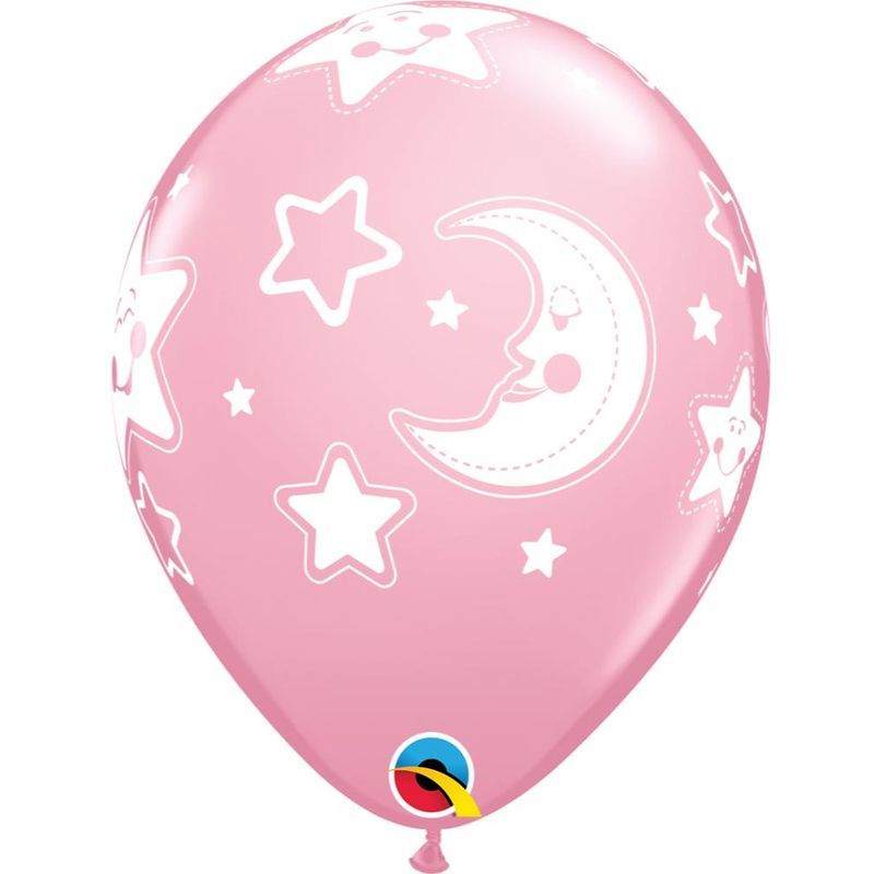 Qualatex Baby Moon & Stars 11in Pearl Pink Balloon 6pcs