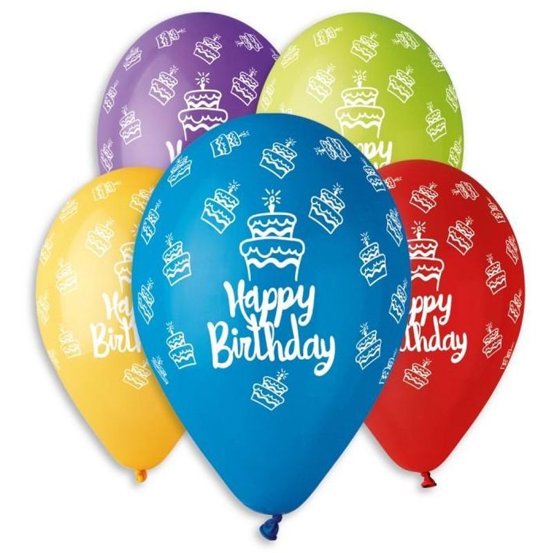 Gemar 12in Happy Bday Printed Latex Balloon Asst 100pcs