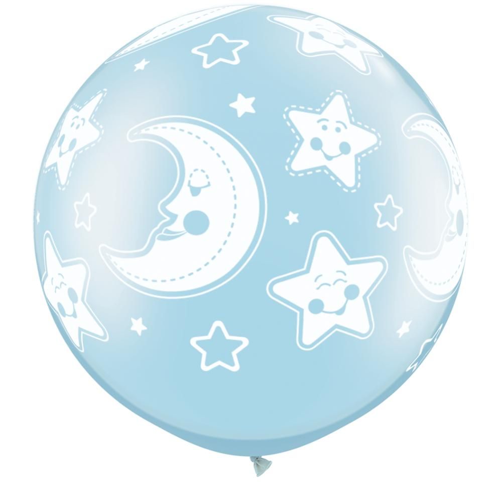 Qualatex - 30'' Baby Moon & Stars Pearl Light Blue 2pcs