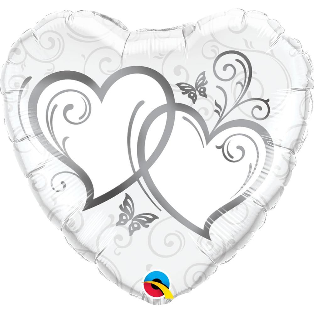 Qualatex - Entwined Hearts Silver Foil Balloon 18'' - White