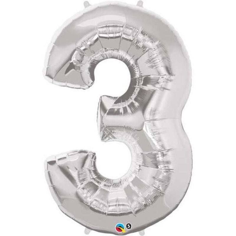 Qualatex - Number Three Silver 34in Number Foil Balloon 1pc