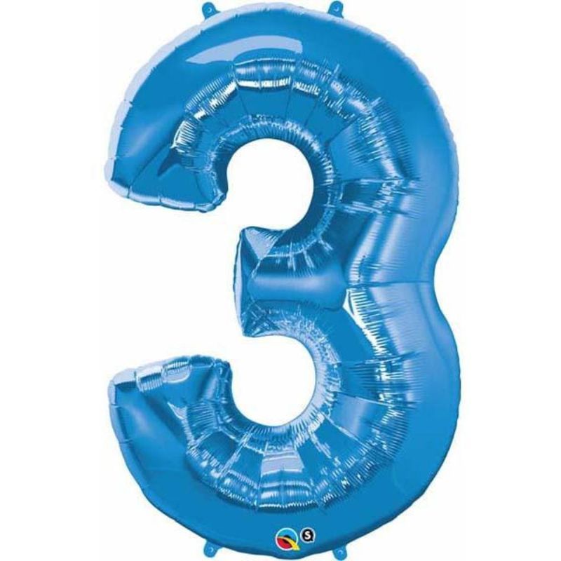 Qualatex - Number Three Sapphire Blue 34in Number Foil Balloon 1pc