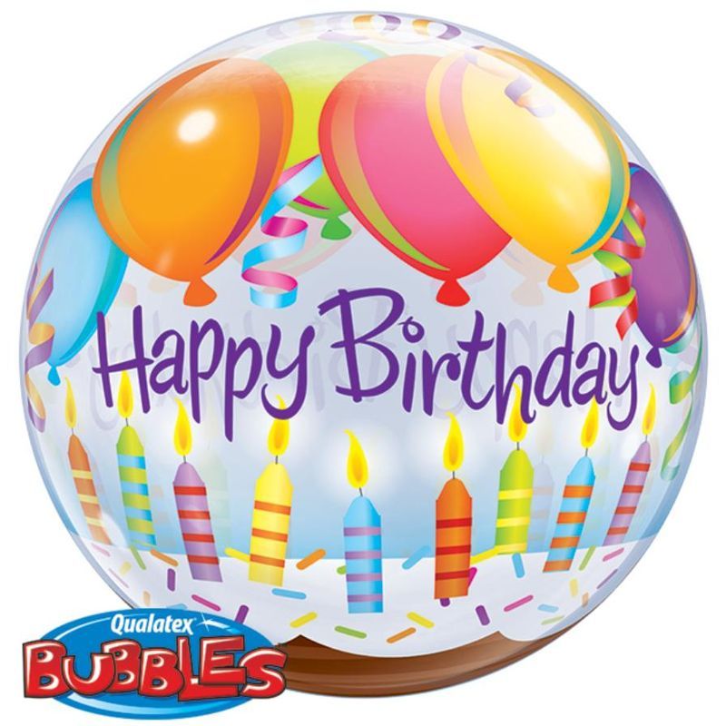 Qualatex - Birthday Balloons & Candles Bubble Balloon 22in