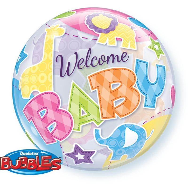 Qualatex Welcome Baby Animals Patterns Bubble Balloon 22in