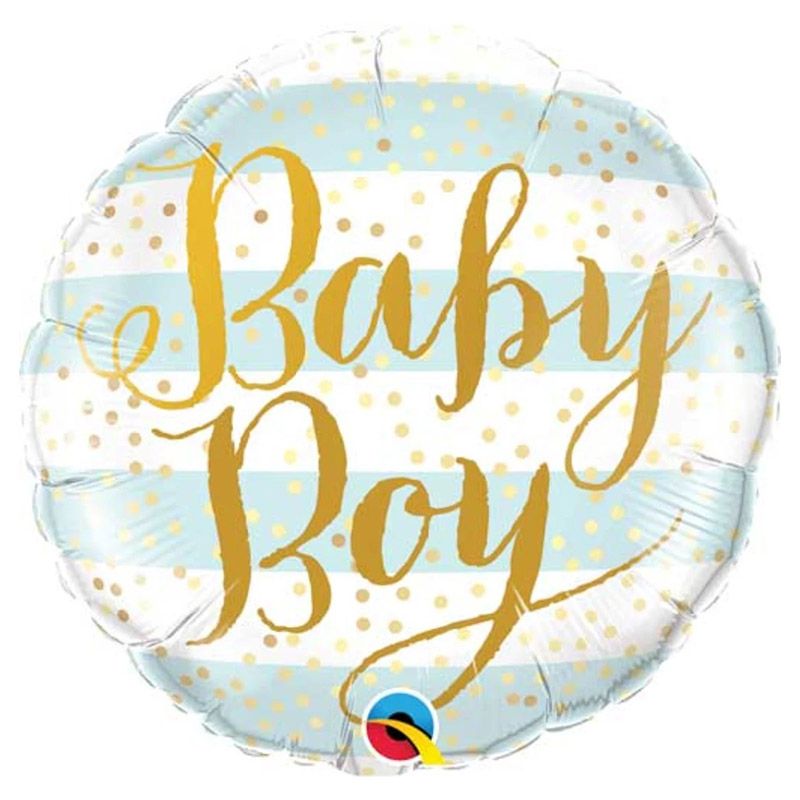 Qualatex - 18" Round Baby Boy Blue Stripes Foil Balloon