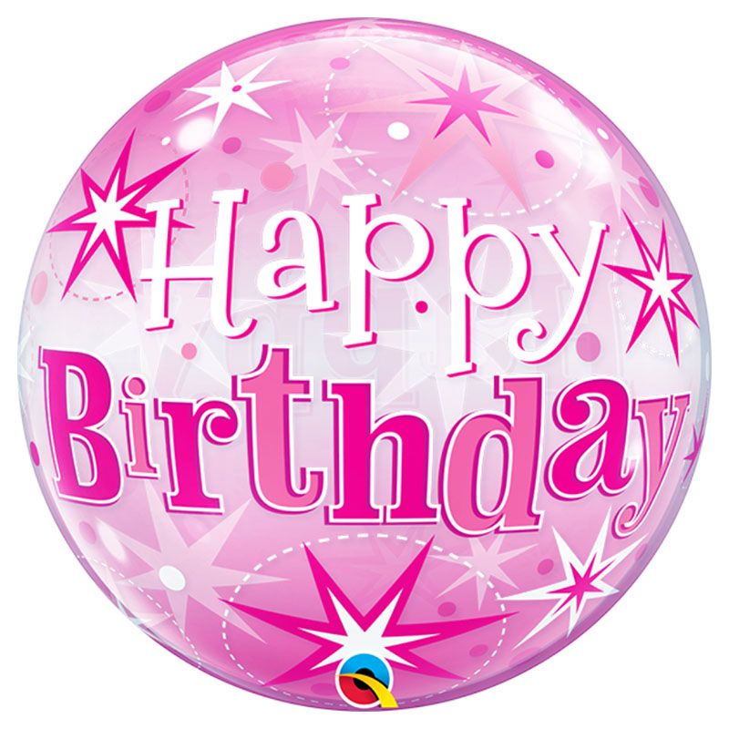 Qualatex - 22" Single Bubble Birthday Pink Starburst Sparkle