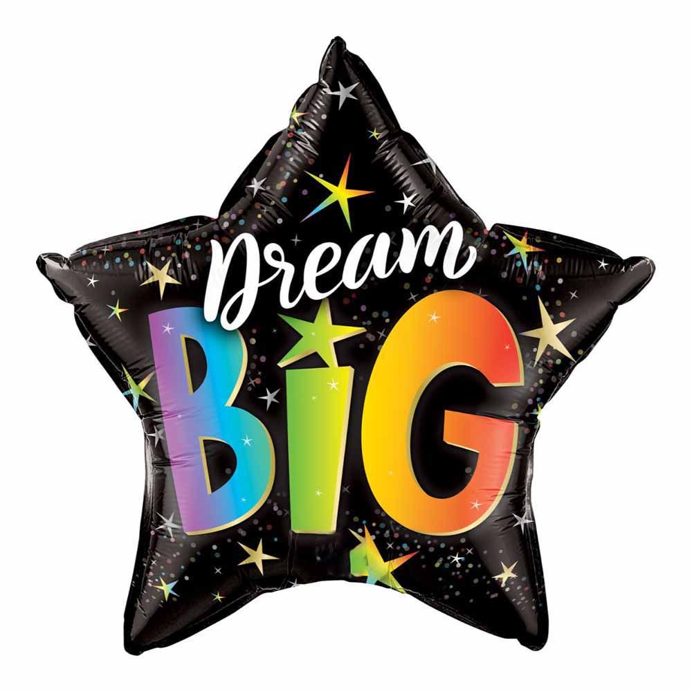 Qualatex - Star Dream Big Rainbow Stars Balloon 20 Inch - Black