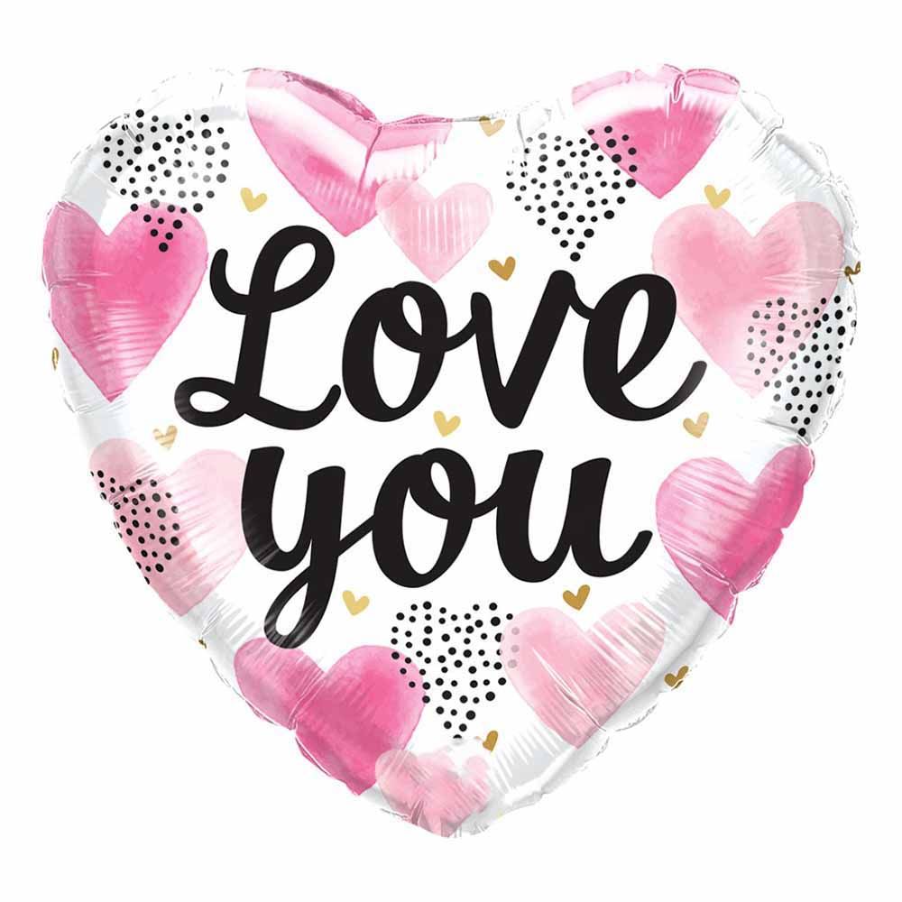 Qualatex - Love You Watercolour Hearts Foil Balloon 18 Inch Pink