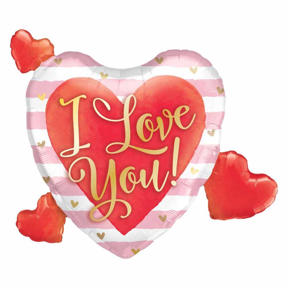 Qualatex I Love You Pink Stripes And Hearts Foil Balloon 37 Inch