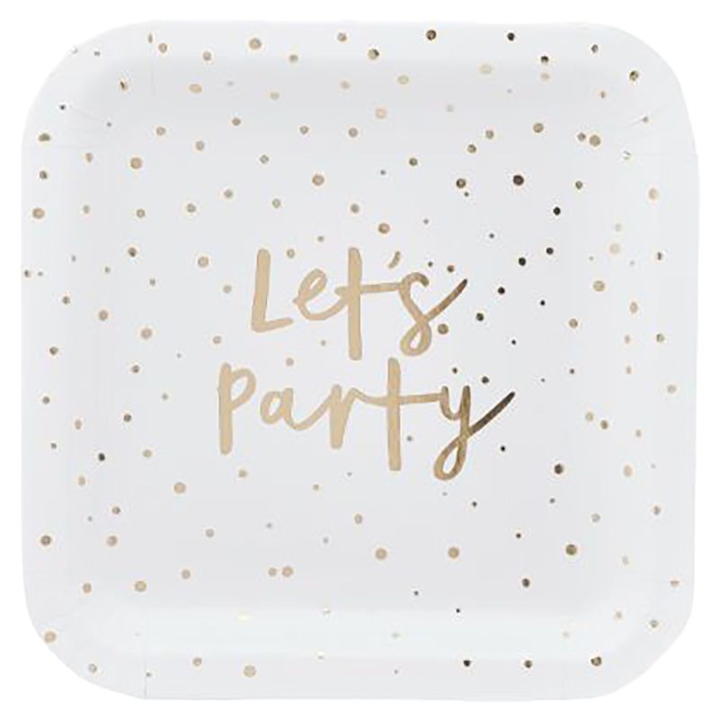 Hootyballoo - 'Lets Party' Paper Plates - 9-Inch - 8pcs - Gold