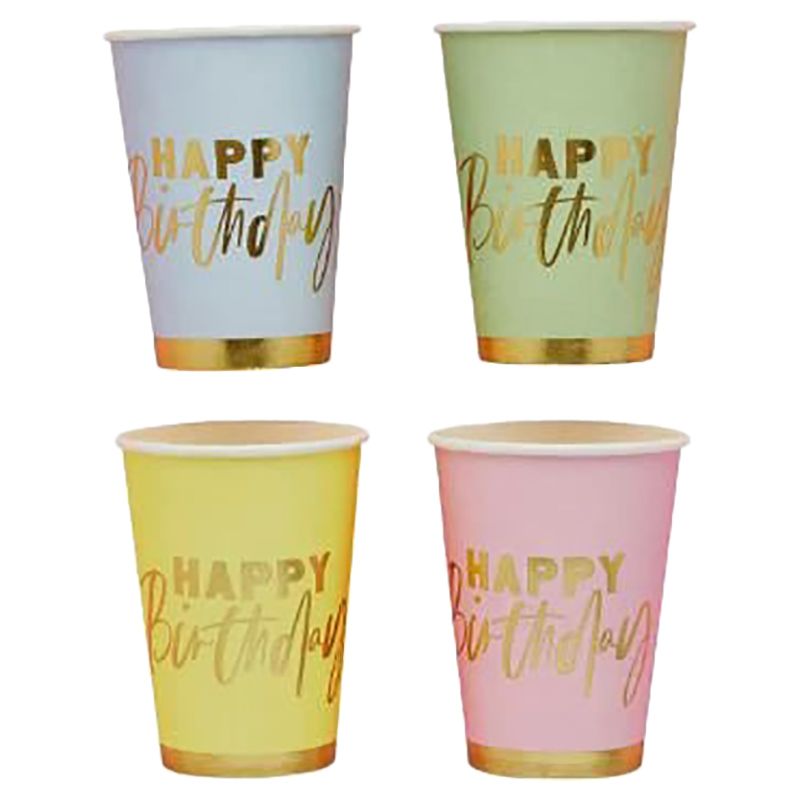 Hootyballoo - Pastel 'Happy Birthday' Paper Cups - 8Oz - 8pcs