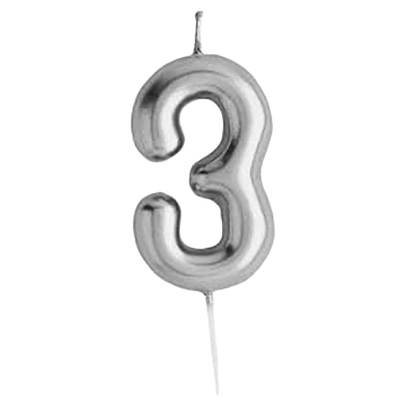 Hootyballoo - Number '3' Candle - Silver