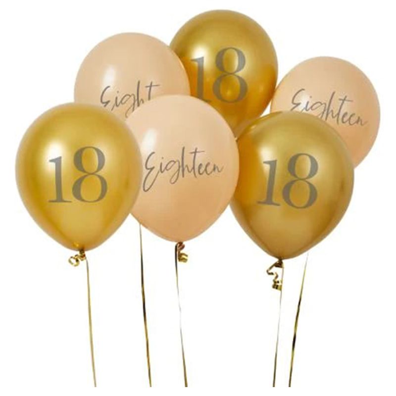 Hootyballoo - 'Eighteen' Latex Balloons - 6pcs - Gold & Nude