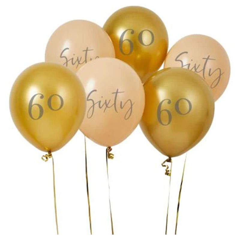 Hootyballoo - 'Sixty' Latex Balloons - 6pcs - Gold & Nude