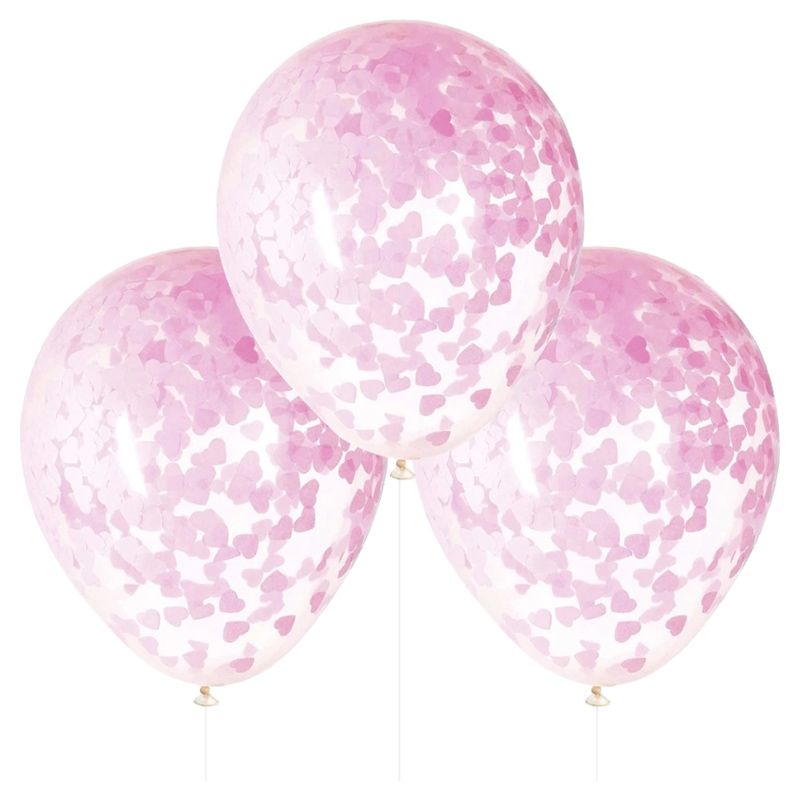 Unique - 16" Clear Balloon Pink Heart Shaped Confetti