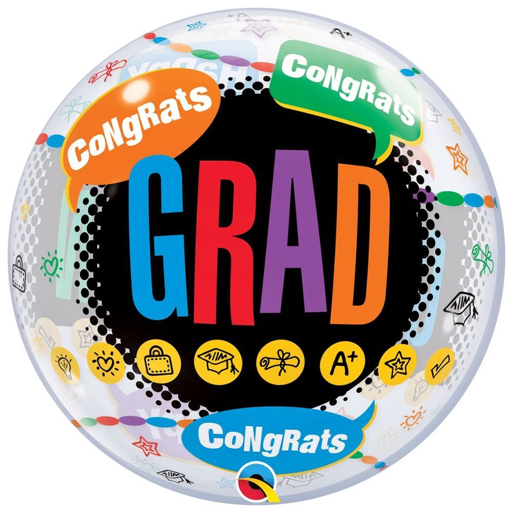 Qualatex - Single Bubble Happy Graduation Congrats Balloon