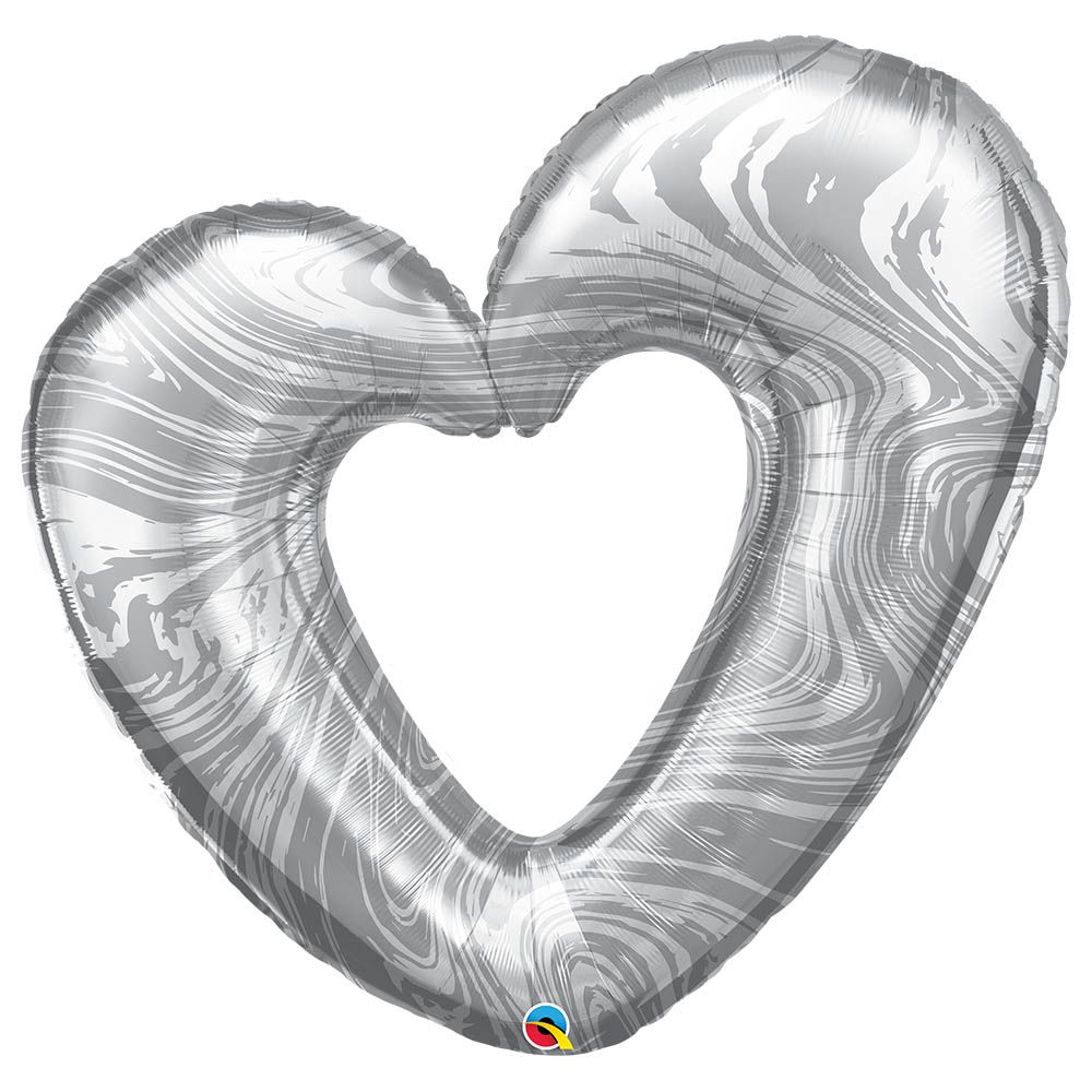 Qualatex - Open Marble Heart Foil Balloon - Silver - 42-inch