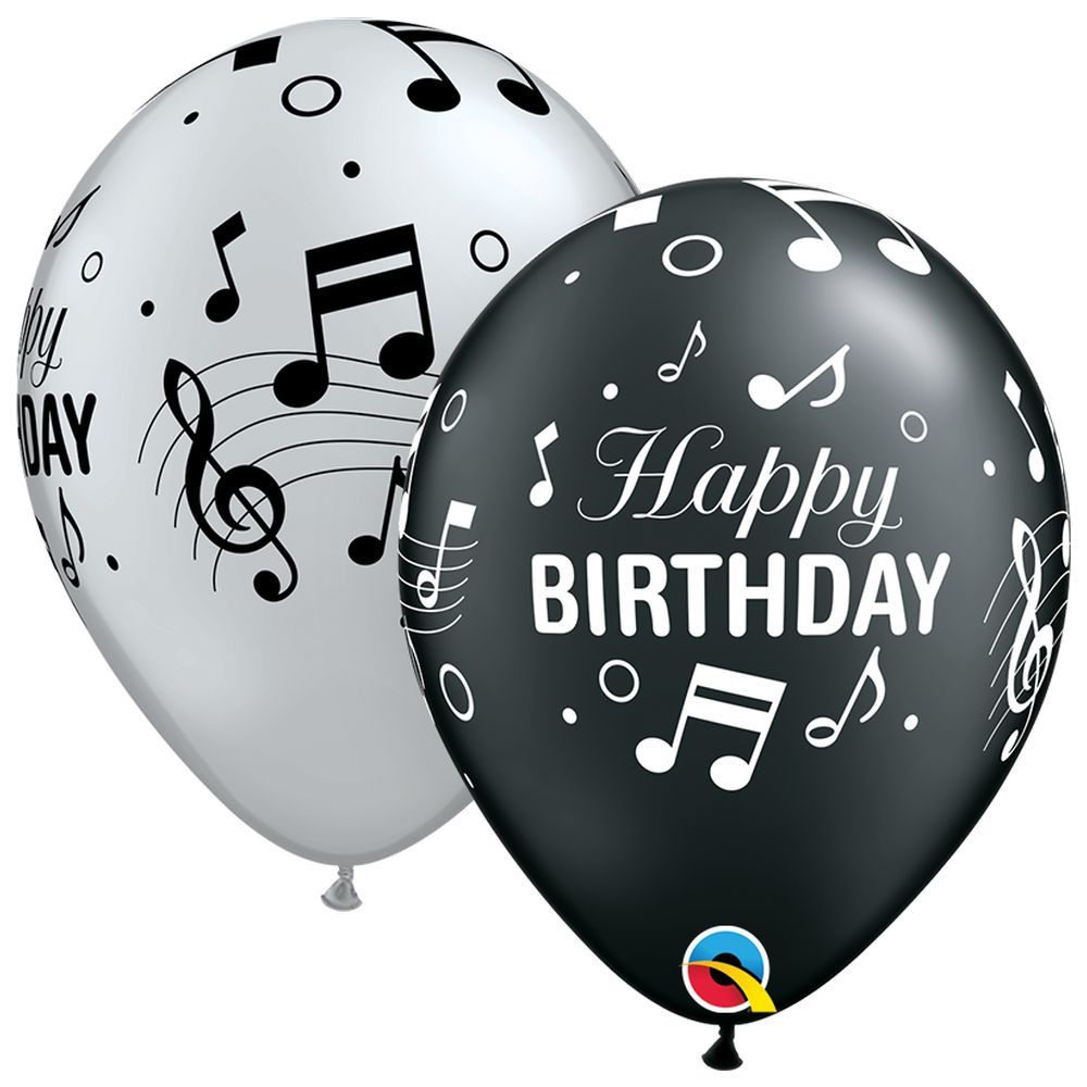 Qualatex - Birthday Musical Balloon - Black/Silver - 25pcs - 11-Inch