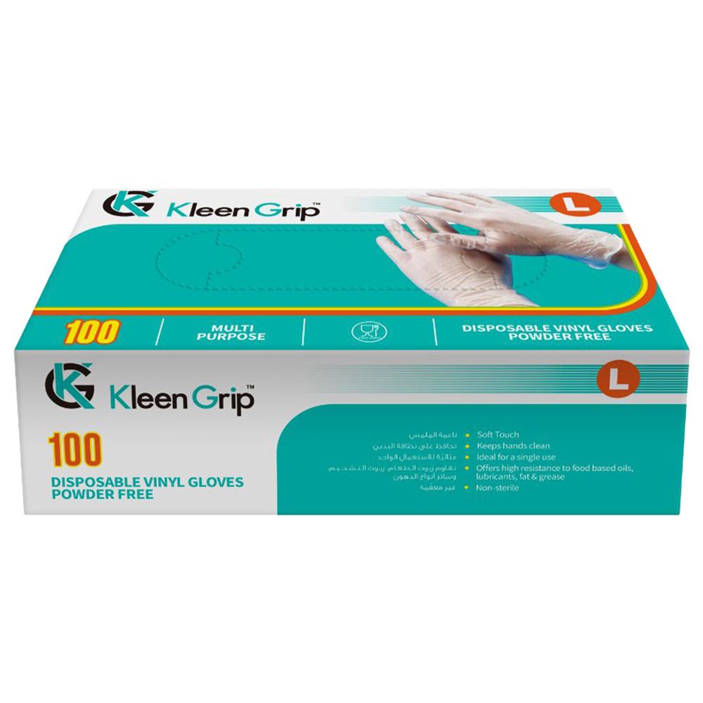 Vertigo - Kleen Grip Disposable Vinyl Gloves 100pcs - L