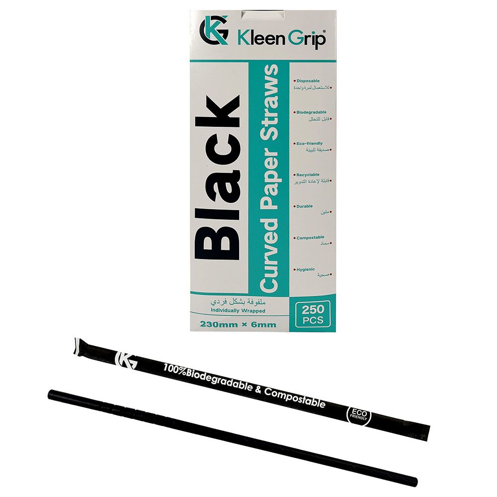 Kleen Grip - Straight Paper Straws 23cm - 250pcs - Black