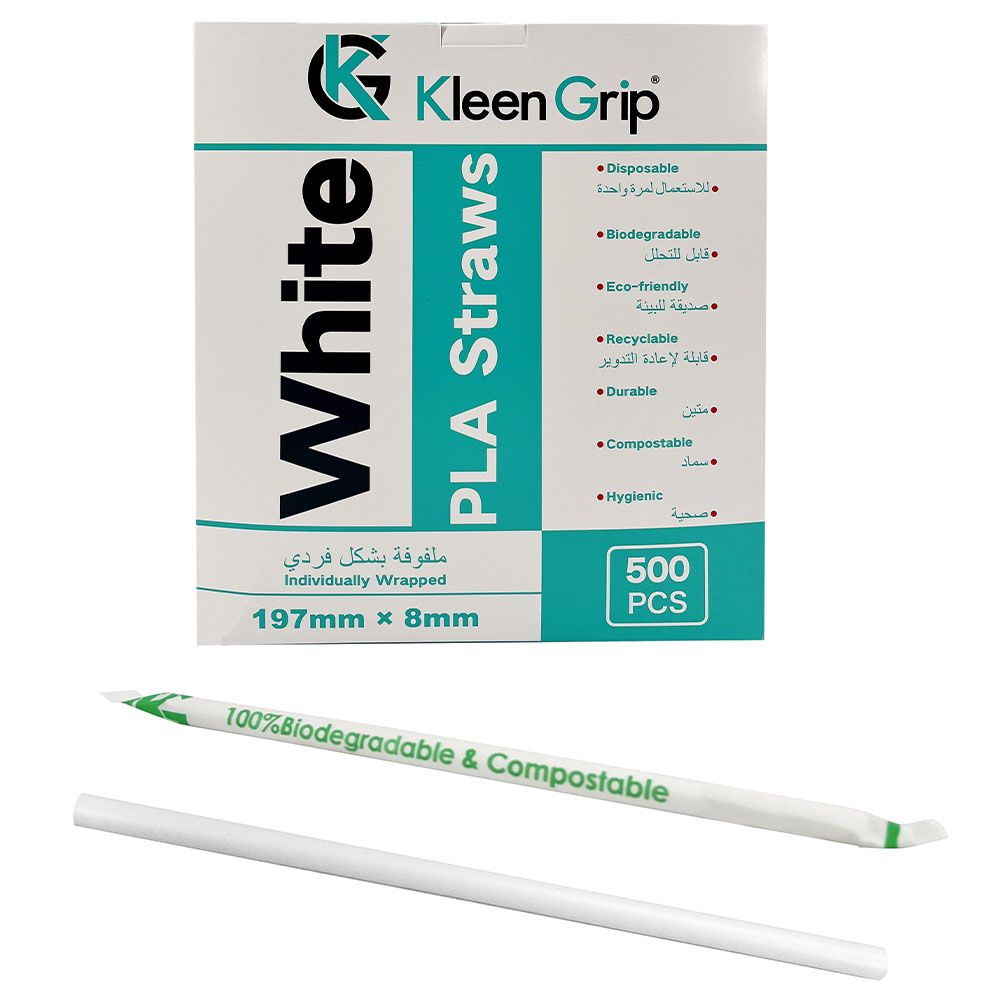 Kleen Grip - Straight Paper Straws 19.7cm - 500pcs - White