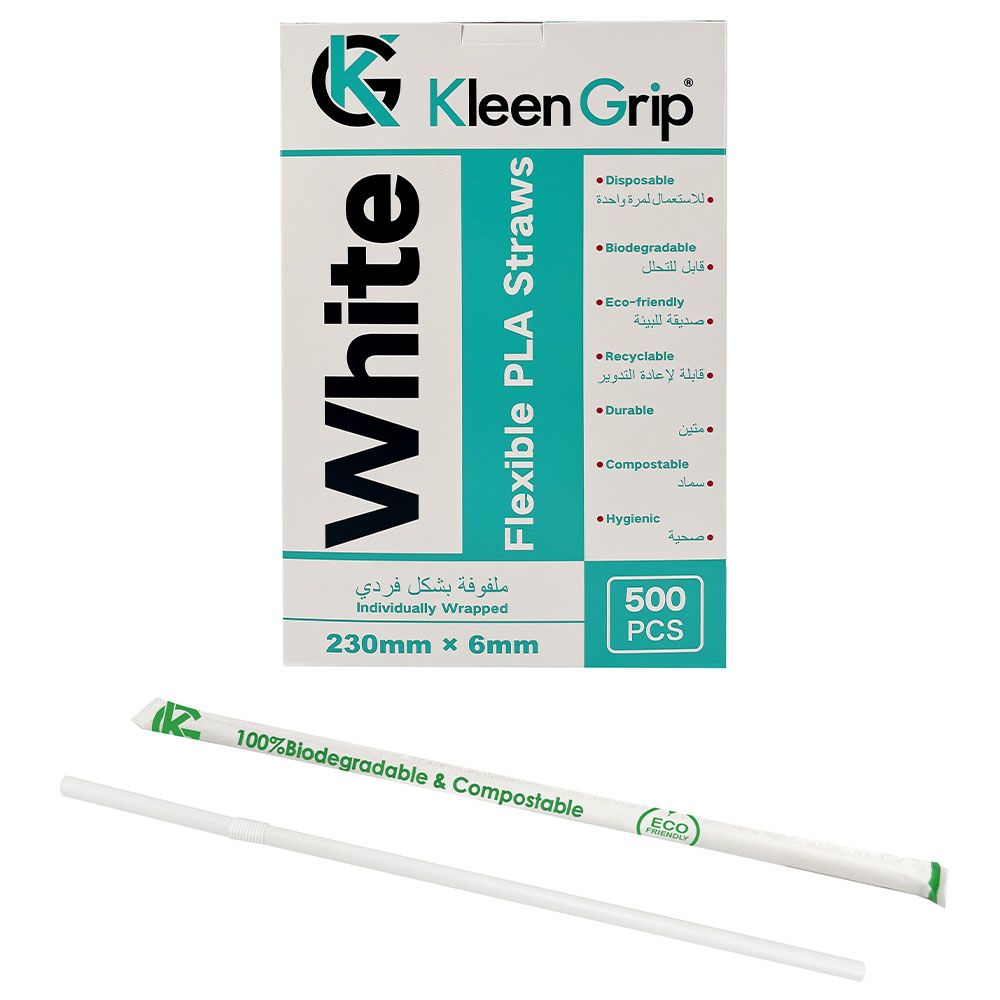 Kleen Grip - Straight Paper Straws 23cm - 500pcs - White