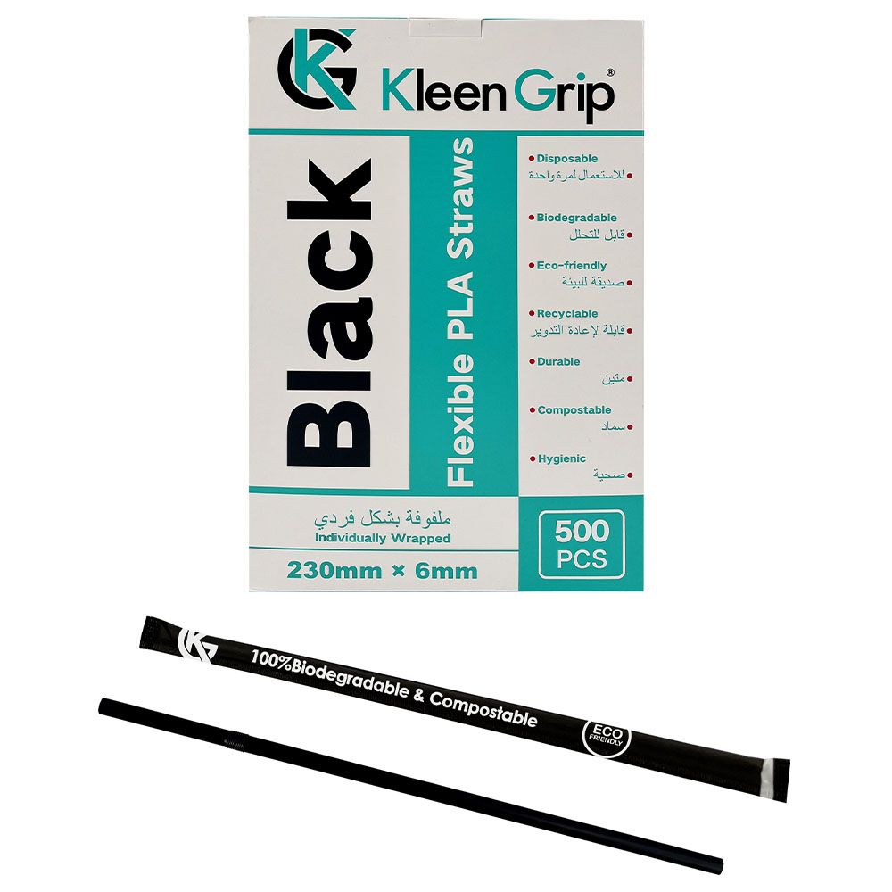 Kleen Grip - Straight Paper Straws 23cm - 500pcs - Black