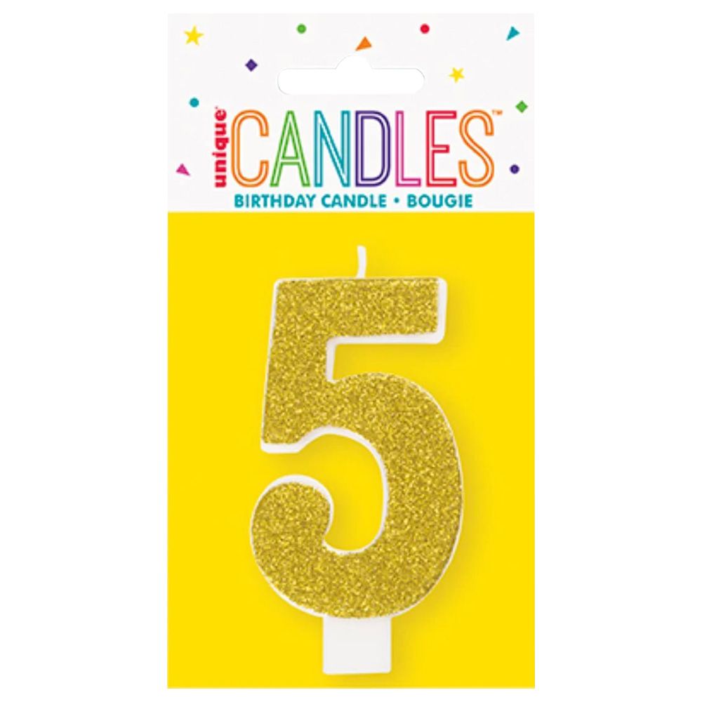 Unique - Number 5 Glitter One Side Printed Candle