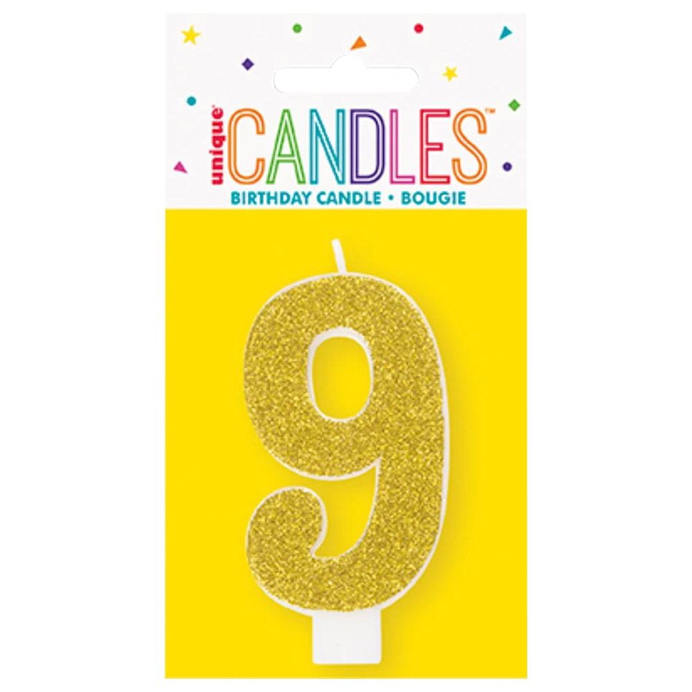 Unique - Number 9 Glitter One Side Printed Candle