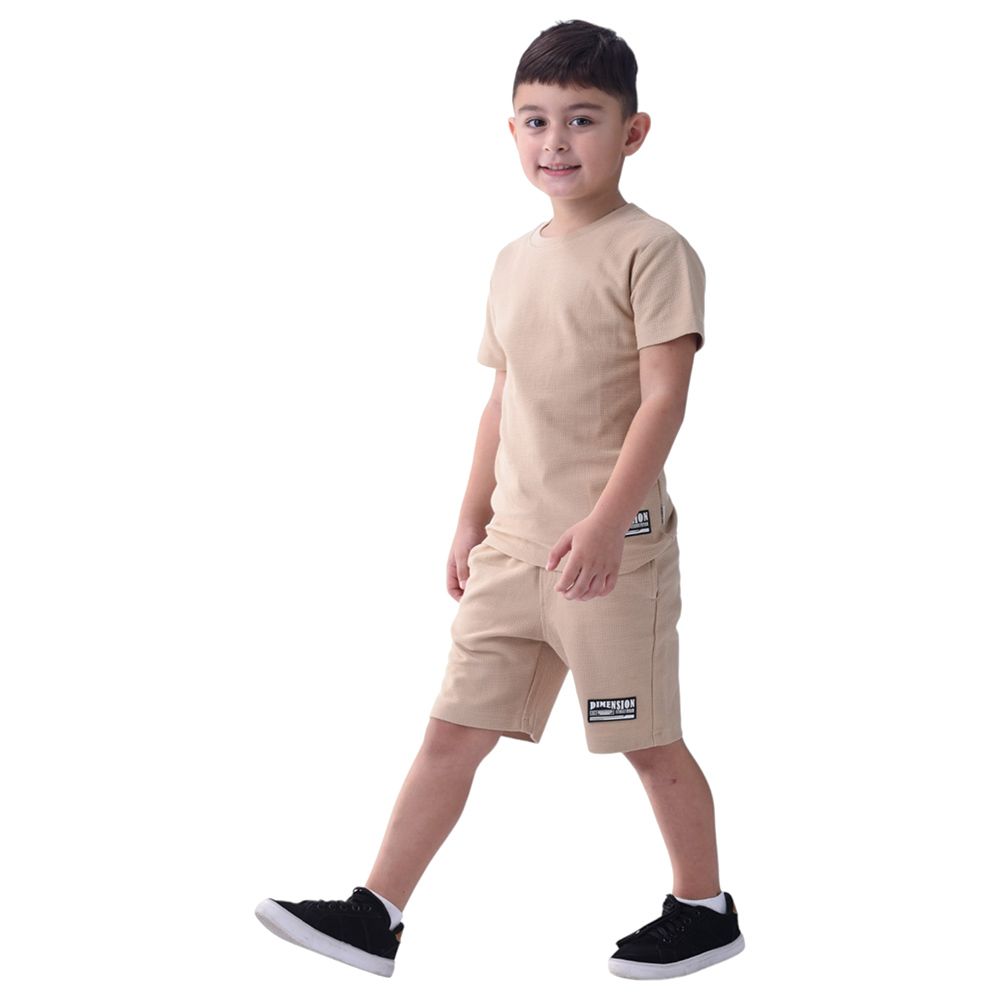 Victor and Jane - 2pc-Set - Boy's Cotton T-Shirt and Shorts - Beige