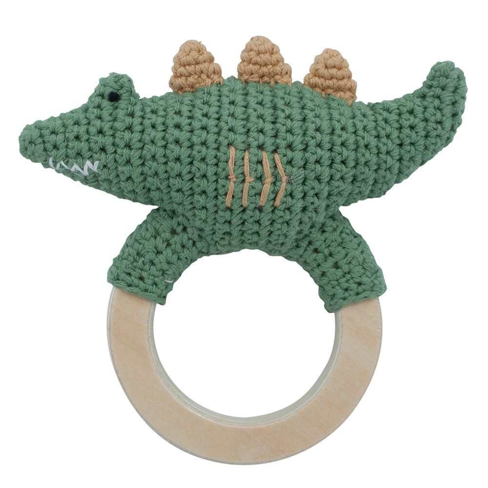 Sebra - Crochet Rattle Ali On Ring - Moss Green