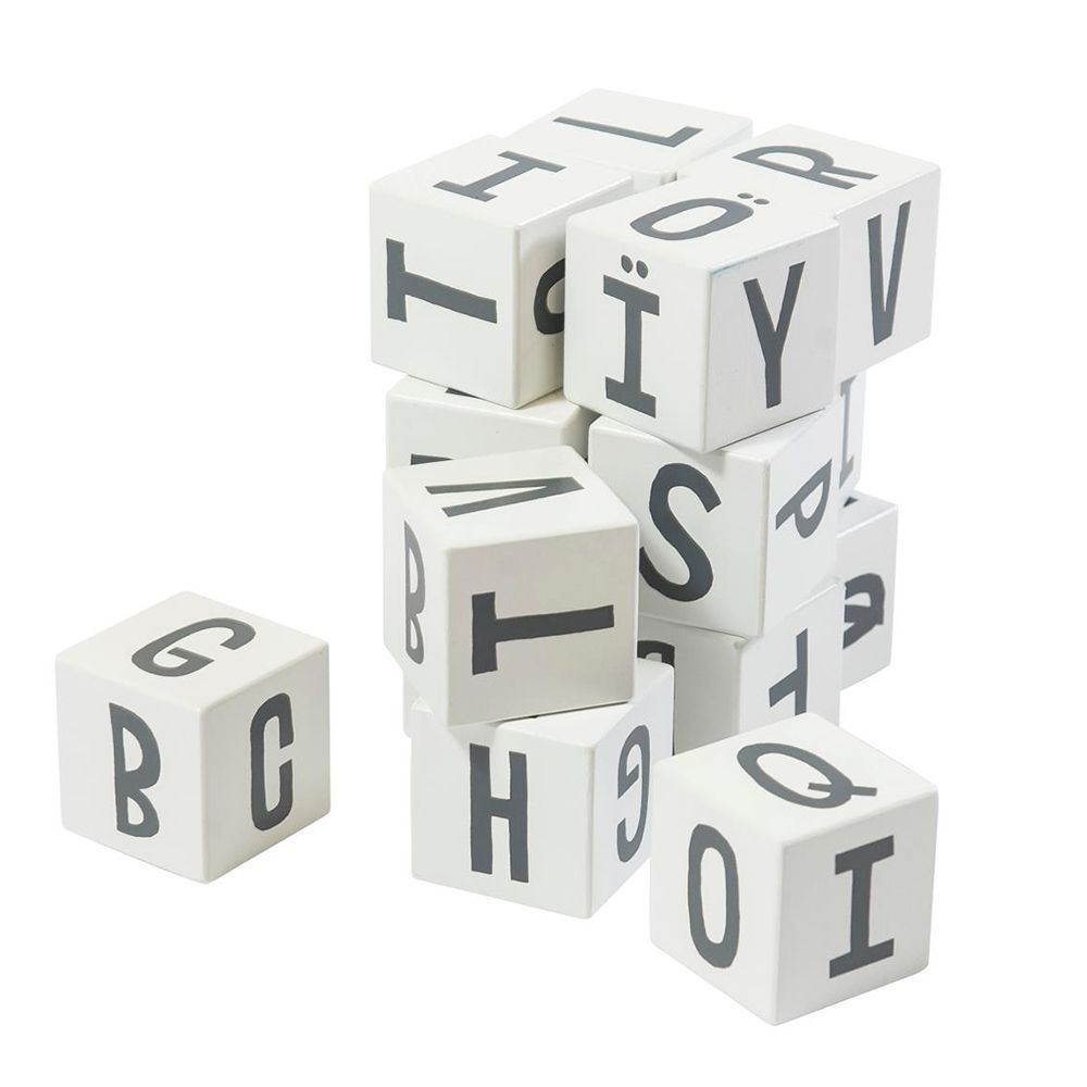 Sebra - Wooden Alphabet Blocks 16pcs - White/Classic Grey