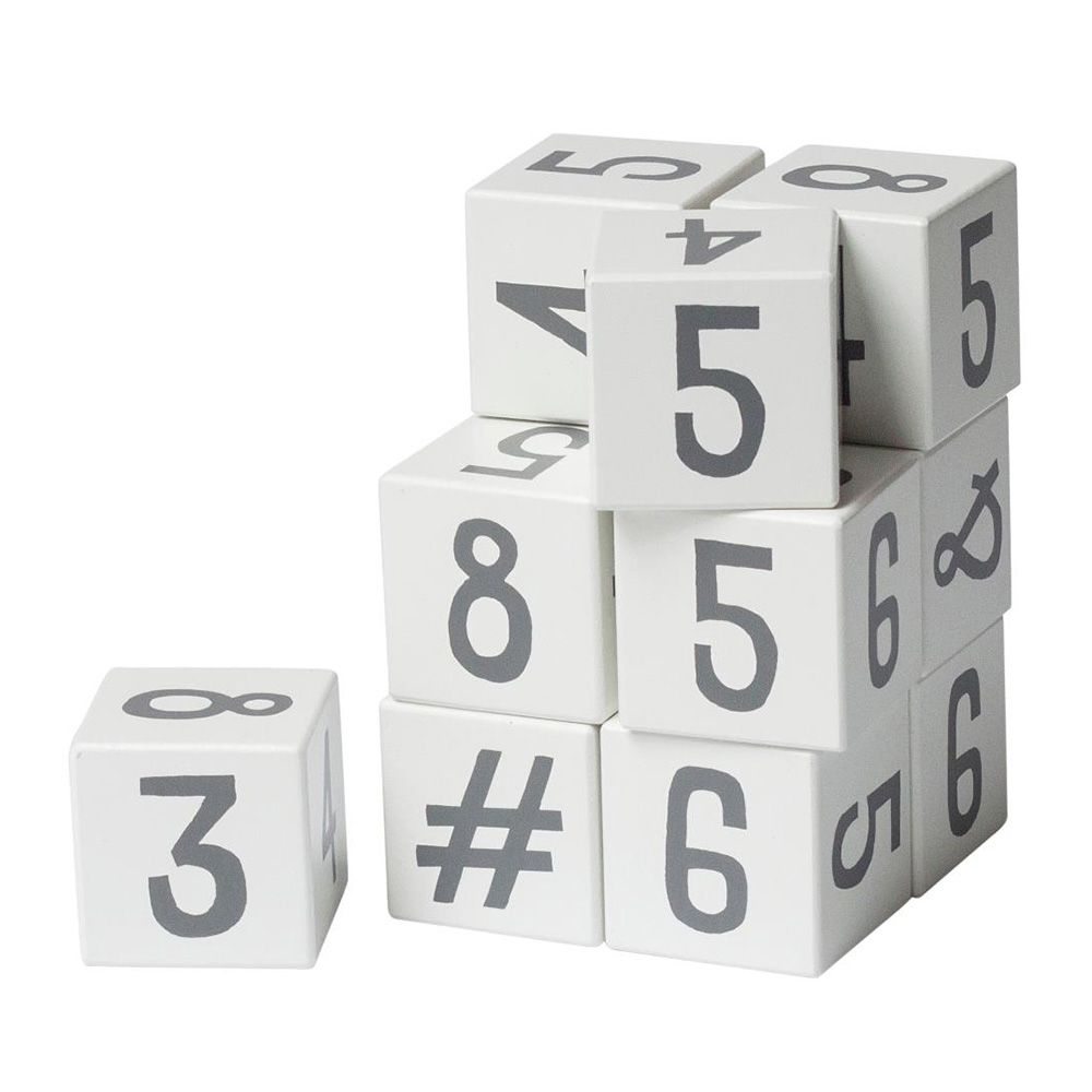 Sebra - Wooden Number Blocks 12pcs - White/Classic Grey