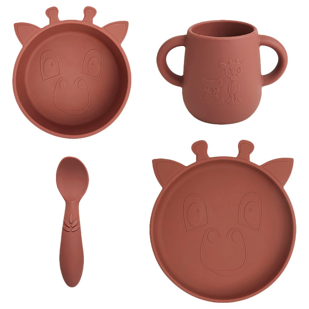 Nuuroo - Lykke Silicone Dinner Set Giraffe - Mahogany - 4pcs