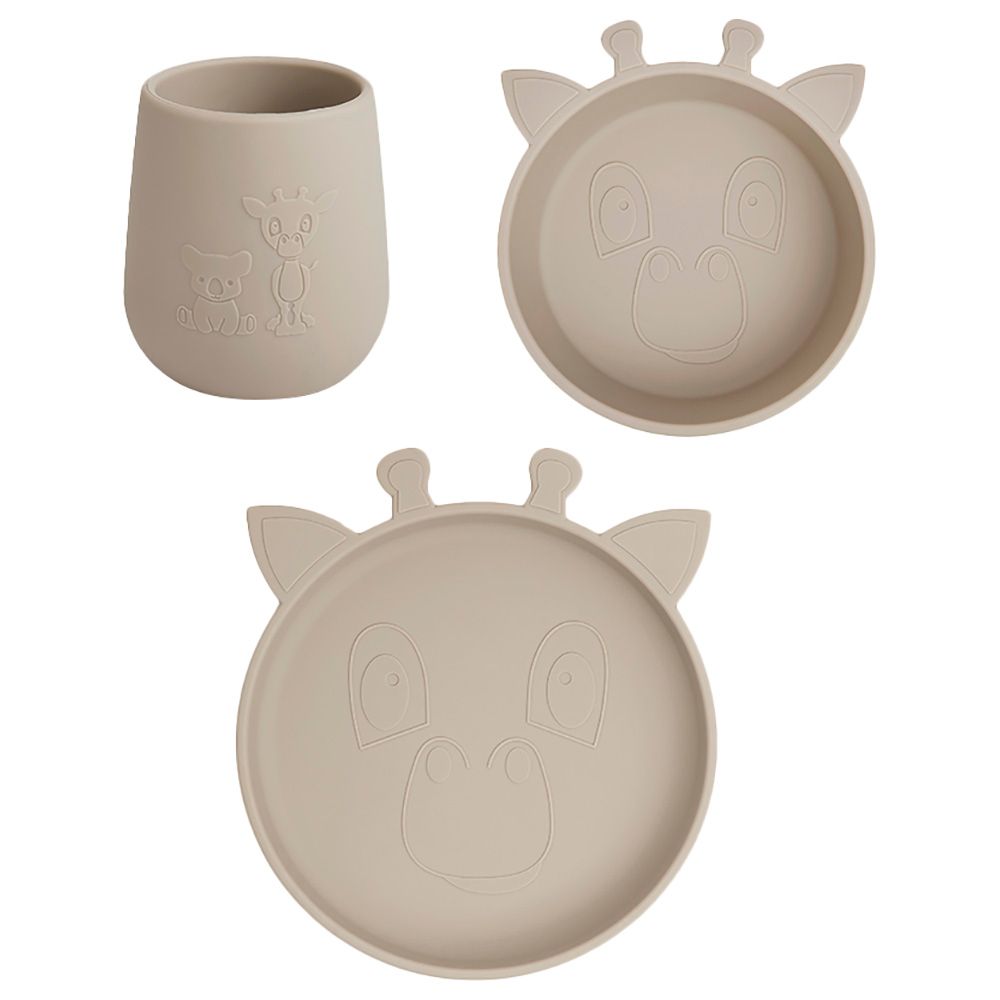 Nuuroo - Judi Silicone Giraffe Dinner Set 3pcs - Cobblestone