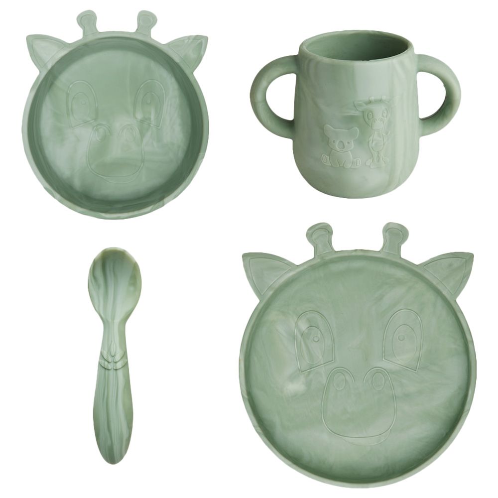 Nuuroo - Lykke Silicone Giraffe Dinner Set 4pcs - Light Green